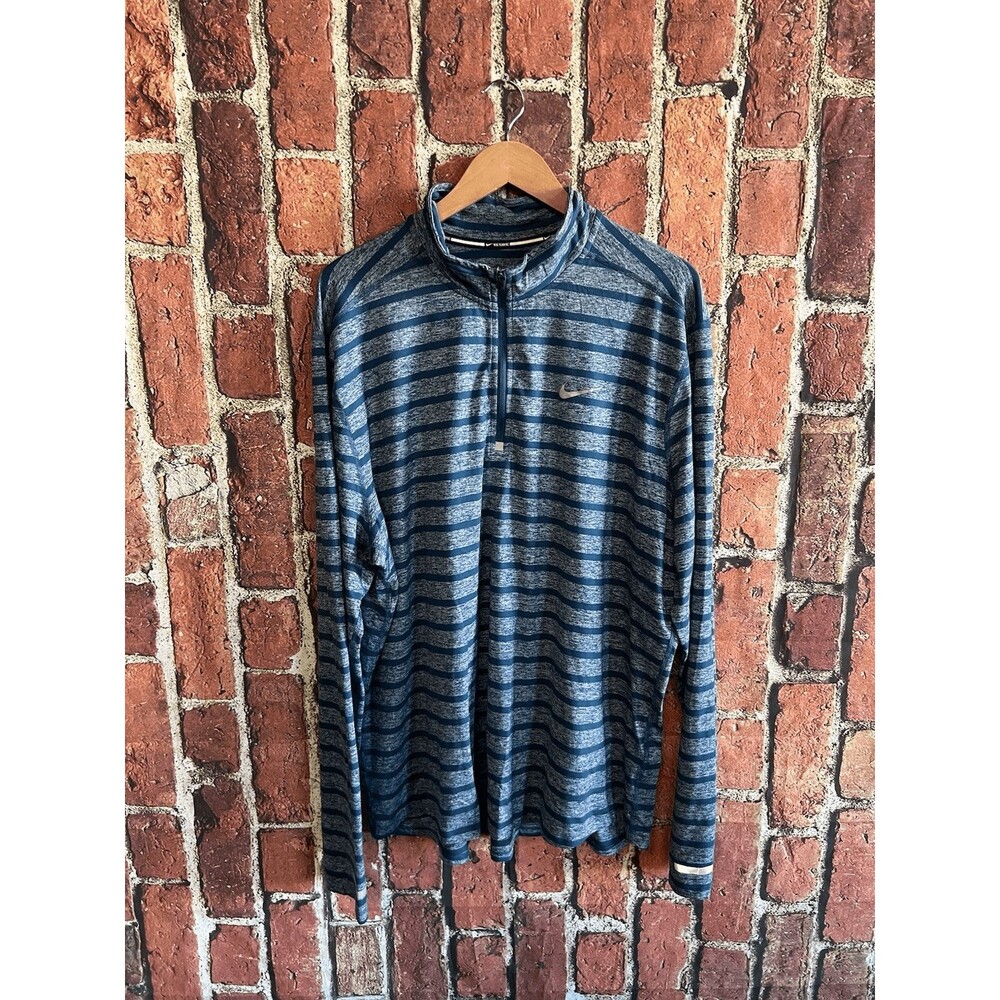Nike Mens Blue Striped Running 1/4 Zip Mock Neck Sweater Size 2XL